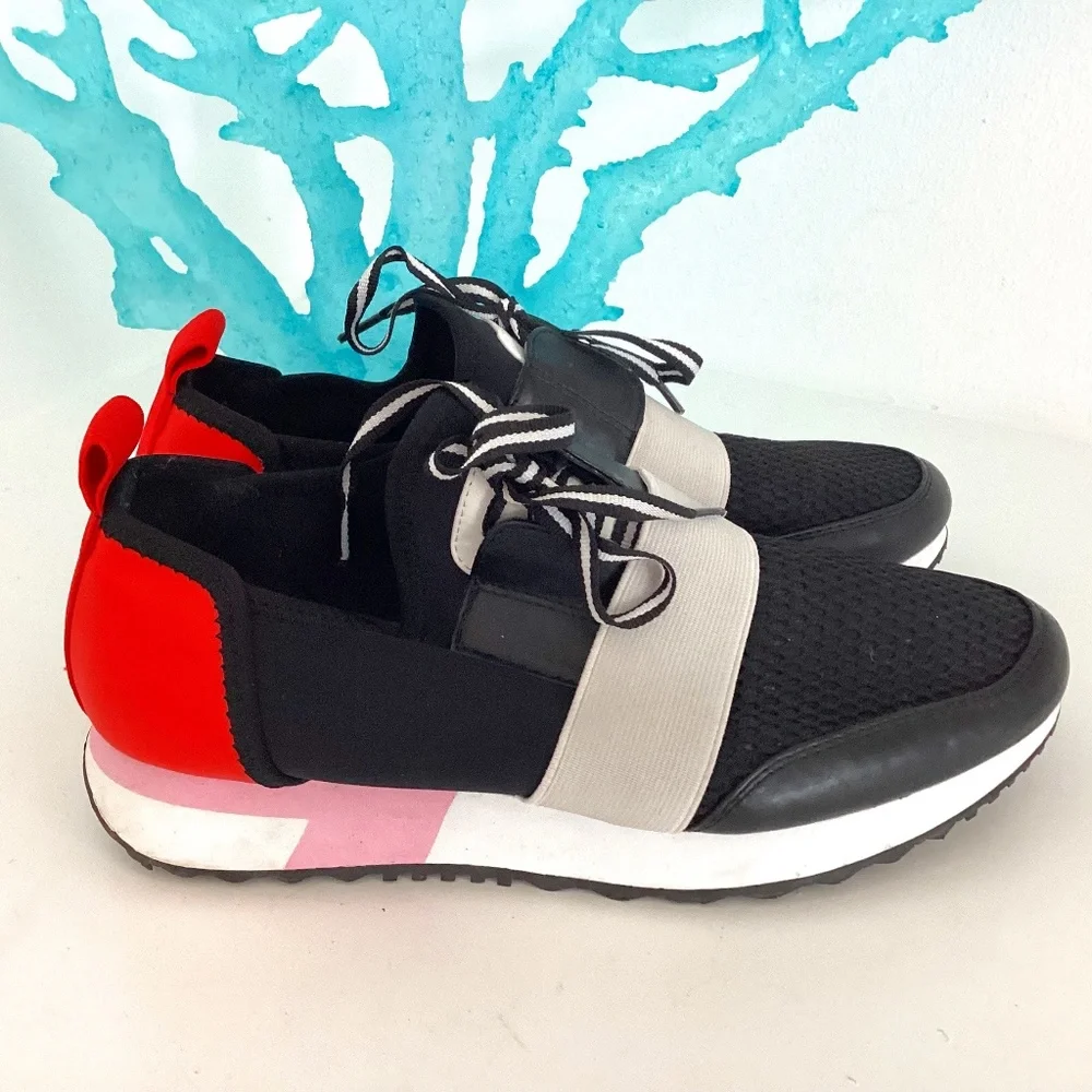REDUCED Steve Madden Black, Red, and White Mesh Sneakers Walking Shoes 7.5M